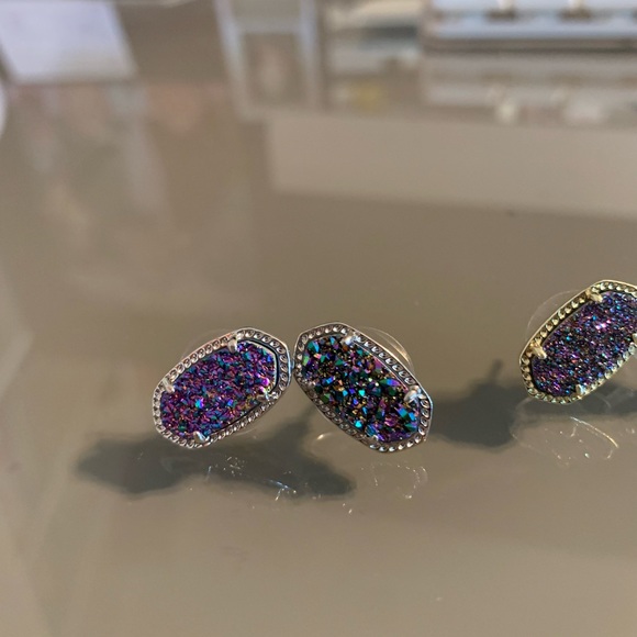 NWOT Kendra Scott Ellie Stud Earrings In Platinum or gold Drusy - Picture 3 of 12